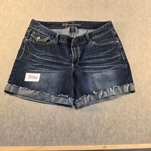 Ariya Jeans Womens Dark Wash Denim Shorts Embroidered Cuffed Raw Hem Size 13/14